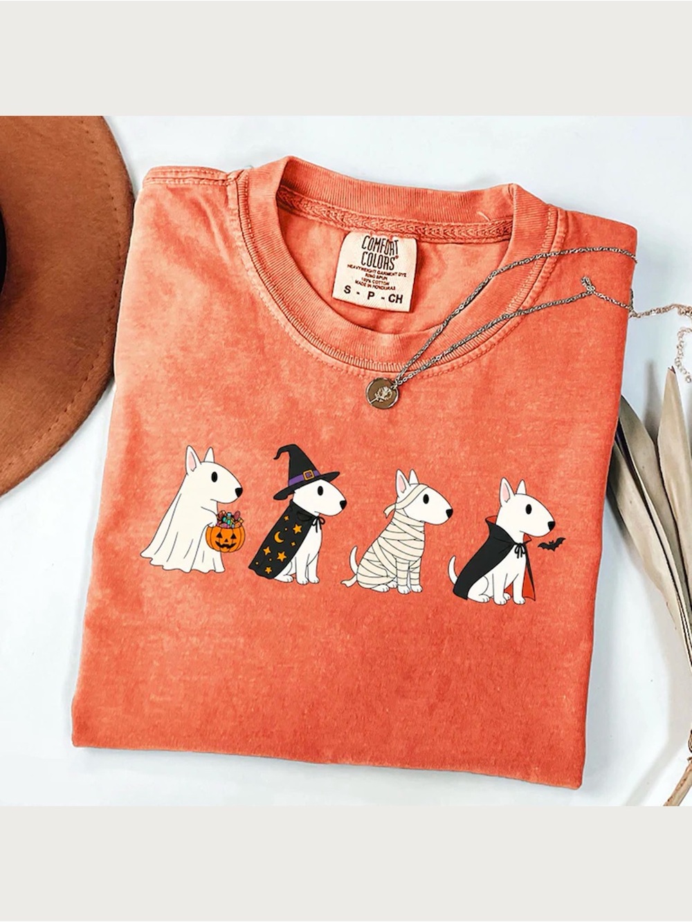 Halloween Bull Terrier Dog Costumes Orange Comfort Colors T-Shirt